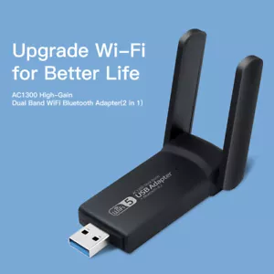USB WiFi Bluetooth Adapter 1300Mbps Dual Band 2.4/5Ghz Wireless Network Receiver - Picture 1 of 12