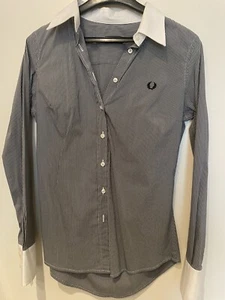 Fred Perry camicia shirt donna woman bianco white blu grigio grey taglia size M - Foto 1 di 10
