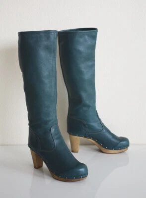 Anthropologie 靴子 8 SANITA 及膝高卷蜡制帆布皮革 Clog 39 全新带标签 — 第 1/4 张图片