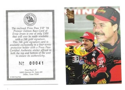 1994 PRESS PASS NASCAR TRADING CARD #16 ERNIE IRVAN GOLD SIGNATURE CARD NO. 41 - Image 1 of 4