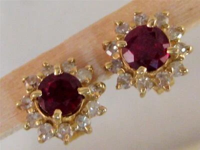 ESTATE DIAMOND RUBY CLUSTER STUD 14KT Y GOLD ROUND HALO EARRINGS 9MM #Z1279.AVAZ - Image 1 of 4