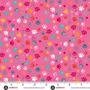 Feline Drive Fabric WHISKERS Tossed Paws Pink - Fat Quarter (18"x22") FQ - Picture 1 of 8