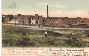 Postcard ~ Wakefield, Massachusetts, Wakefield Rattan Factory, People in Front - Picture 1 of 2