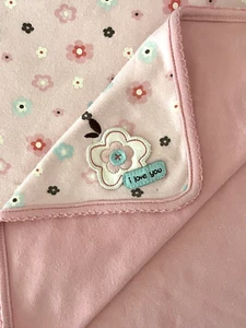 Vintage CARTER'S Pink Flowers Floral I Love You Cotton Receiving Crib Blanket - Picture 1 of 6
