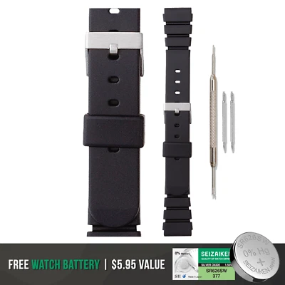 Correa de reloj Morellato Tipo Seiko de goma negra - resistente al agua + batería extra Foto 1 de 4