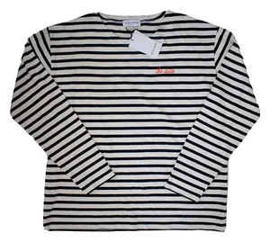 New MAISON LABICHE Ivory Navy Stripe COLOMBIER SAILOR ORGANIC COTTON T-SHIRT XL - Picture 1 of 13