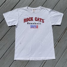 VINTAGE NEW BRITAIN ROCK CATS T SHIRT MEDIUM M DEFUNCT MiLB BASEBALL WHITE LOGO