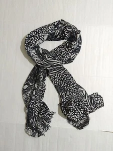 Lane Bryant Women's Neck Shoulder Wrap Scarf Black White Animal Print 78"L - Picture 1 of 6