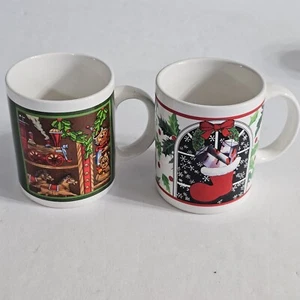 Lot Of 2 Vintage Christmas Coffee Mug Set Marked With Korea (WS) - Picture 1 of 6