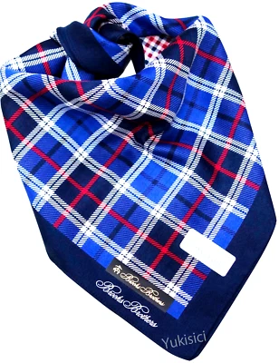 Brooks Brothers Men JP Handkerchief 2 Tartan Pattern Easy Care Cotton Blue 50cm - Image 1 of 4