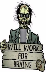 Light Switch Plate & Outlet Covers DEAD ZOMBIE WORK FOR BRAINS - Foto 1 di 26