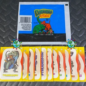 1988 DINOSAURS ATTACK SET OF 11-STICKER CARDS +WRAPPER *ALL WITH GUM STAINS* - Picture 1 of 2