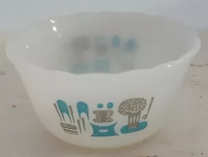 Vintage MCM Royal China Blue Heaven Weiß Milchglas Auflaufförmchen Pudding Dessert Tasse - Bild 1 von 7