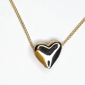 Vintage Herz Anhänger Halskette goldfarben Puff dick schwer 3/4" x 16" - Bild 1 von 4