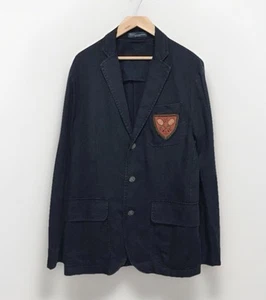 VTG Polo Ralph Lauren Patch Logo Blazer Jacket 90s Navy Cotton Linen 36R Men's S - Picture 1 of 8