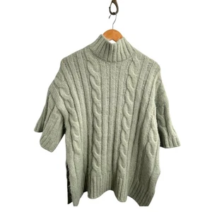 Zara Oversized Cable Knit Half Sleeve Sage Mock Neck Sweater Women's Large - Picture 1 of 11