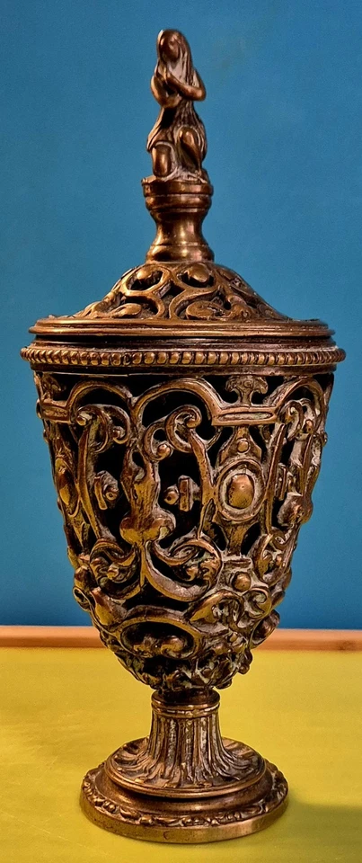 Victorian very  Ornate Brass Urn with Lid for Ashes? 17cm high  - Image 1 of 4