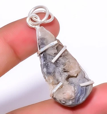 Desert Rose Drusy - India 925 Sterling Silver Jewelry Pendant 2.15" A327 - Image 1 of 4