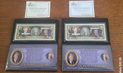 45th U.S President (Donald Trump) $2 Bill W/.50cent Colorized  Coin. (Lot Of 2) - Image 1 of 4