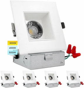 Luxrite 4 Inch Square LED Recessed Light 15W 3 Color Options Dimmable 4-Pack - Picture 1 of 8