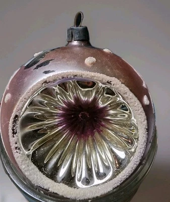 Vtg 1950s Blown Glass Ornament West Germany Indent Reflector Pink Glitter 3" - Image 1 of 4