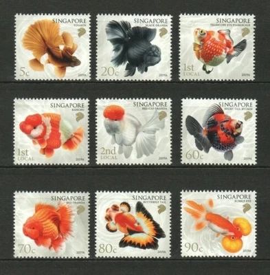 2019 Singapore Gold fishes definitives Complete 9V mnh goldfish - Image 1 of 2