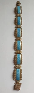 PULSERA ART DECO PANEL ESMALTE GUILLOCHE AZUL PLATA ARMONÍA VINTAGE - Imagen 1 de 8