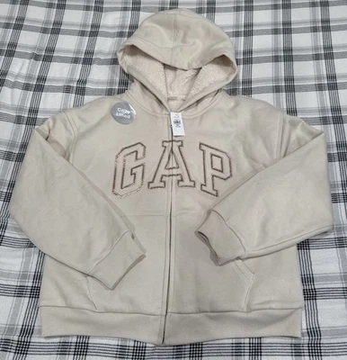Gap Girl's Long Sleeve Soft Cozy Logo Hoodie  Beige Size XXL  (14-16) NWT - Image 1 of 4