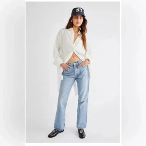 Pantalones de mezclilla Agolde lavado ligero tiro alto relajados botones ocultos mosca para mujer 28 - Imagen 1 de 5