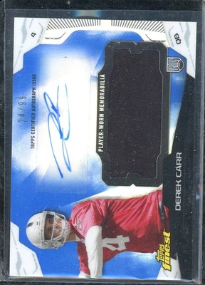 2014 Finest #AJR-DC Derek Carr Jumbo Jersey Autographs Blue Refractors #/99 - Image 1 of 2