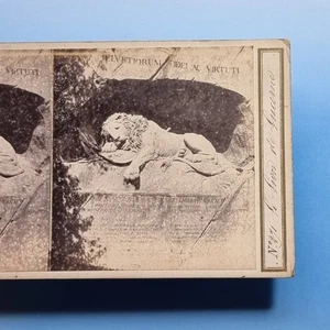 Lucerne Stereoview 3D C1875 Real Photo The Lion Stone Statue Switzerland - Picture 1 of 3