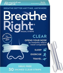 Breathe Right Original Nasal Strips Clear Sm/Med For Sensitive Pack of 1  - Picture 1 of 6