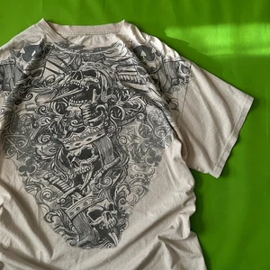 Large Y2K Grunge Skull Crown Sword Graphic Print Tee Herren Shirt - Bild 1 von 6