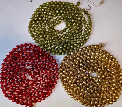 Vintage 3 Strings LARGE Bead Garland Mercury Glass Christmas 24ft 288" 1/2"beads - Image 1 of 4