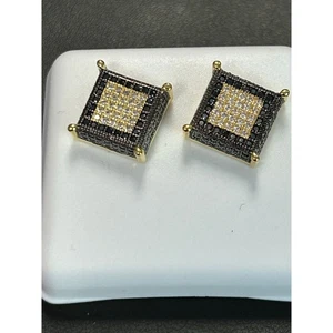Genuine MOISSANITE 14k gold plated earrings- square kite hip hop men screwbacks - Picture 1 of 3