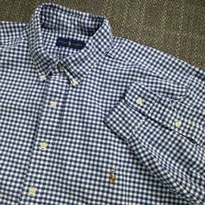 Polo Ralph Lauren camicia uomo 2XB blu gingham check carne pony bottoni preppy - Foto 1 di 22