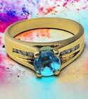 14K Gold Blue Topaz With Diamonds Size 65 Ring 46 Grams