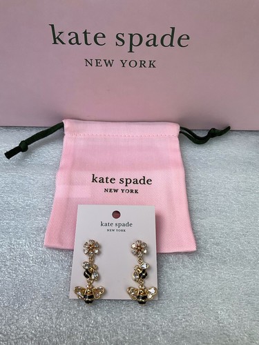 Orecchini lineari Kate Spade all abuzz placcato oro 12 carati vetro pietra smalto ape