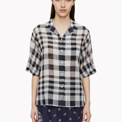 Theory 女式 Ralfinn 棉纽扣衬衫格子格子灰色黑色 S 码 — 第 1/4 张图片