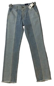 NWT 24 27"X27" AG Adriano Goldschmied Blue Jeans Hi-Rise Paneled Two Tone Crop - Picture 1 of 9