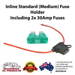 Inline Blade Fuse Holder - 30 AMP Standard - 12 AWG Wire & Free 30 AMP Fuse x 2 - Picture 1 of 7