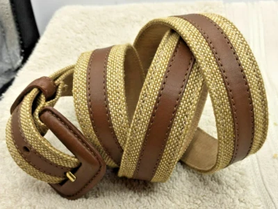 Cinto curtidor feminino vintage lona de couro genuíno feito na Itália furos de fivela 36-40 - Imagem 1 de 4