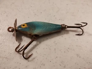 Vtg. Woods Manufacturing Arkansas Type Fishing Lure Turquoise Color W/ Spinner - Picture 1 of 6