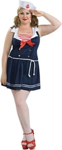 Sailor Girl Navy Woman Retro Blue Fancy Dress Halloween Plus Size Adult Costume - Picture 1 of 2