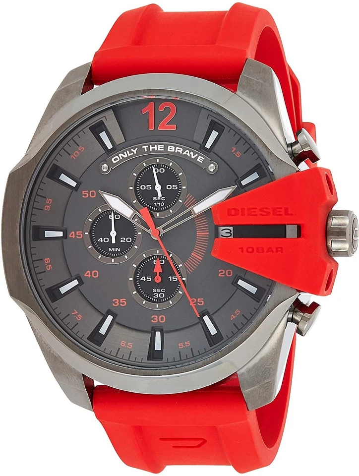 Diesel Mega Chief Gunmetal Dial Red Silicone Band Chronograph Watch DZ4427