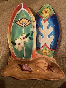 Ton Kunst Surfs Up Chip Dip Servierschale Surfbrett Muschel Strand Aloha Party 16" - Bild 1 von 10