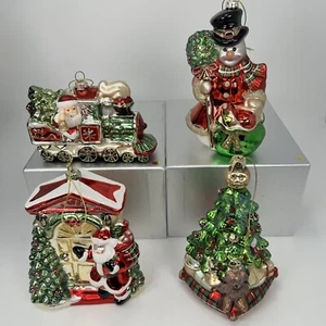 Set of 4 Glass Blown Christmas Ornament Set by Valerie Parr Hill Santa Snowman - Picture 1 of 24