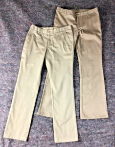 2 Lands End Girls Chino School Uniform Dress Pants Tan Khaki  Size 14 - Picture 1 of 24
