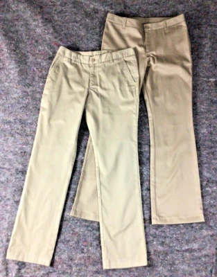 2 Lands End Girls Chino School Uniform Dress Pants Tan Khaki  Size 14 - Image 1 of 4