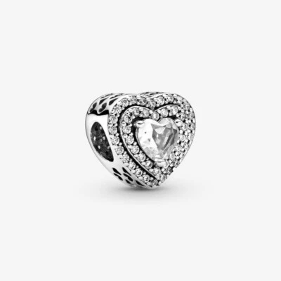 PANDORA Charm Anhänger Bead 925 Sterlingsilber Herz weiße Steine Damen 799218C01 - Bild 1 von 4
